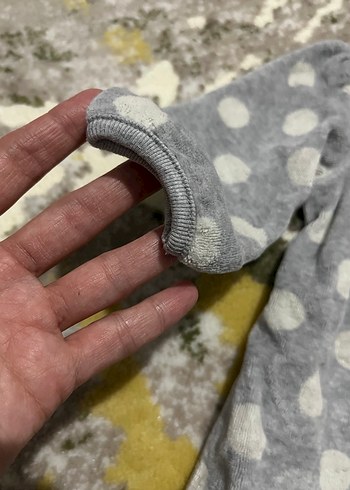 6-9 Ay Beden gri Renk Kadife Puantiyeli Uzun Kollu Elbise