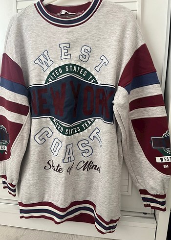 xs Beden Gri Baskılı Oversize Kadın Sweatshirt