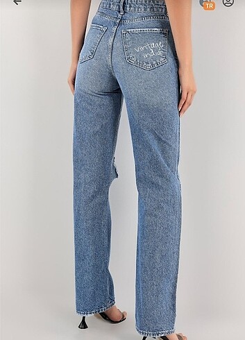 30 Beden mavi Renk Baskılı Jean Pantolon