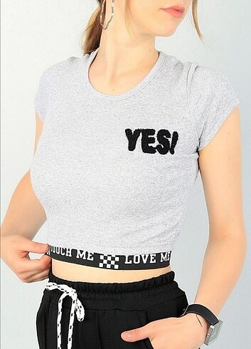 Diğer Bel Lastikli Crop Tshirt 