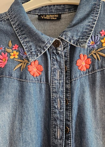 Nakışlı Uzun Kollu Kot Elbise - Görsel 2