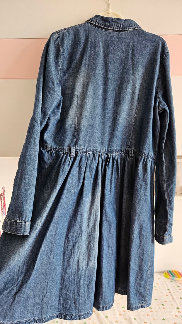 Nakışlı Uzun Kollu Kot Elbise - Görsel 3