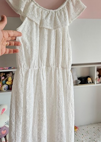 Beyaz Dantel Detaylı Bohem Kız Elbisesi - Görsel 4