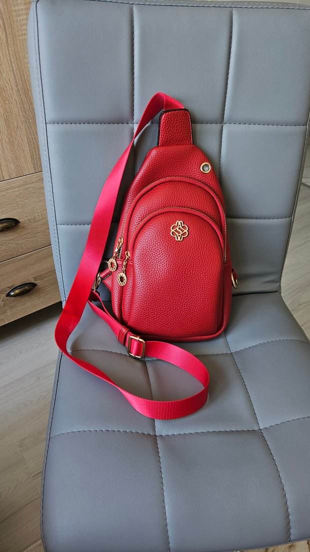 Kırmızı Deri Kadın Çapraz Çanta - Görsel 3