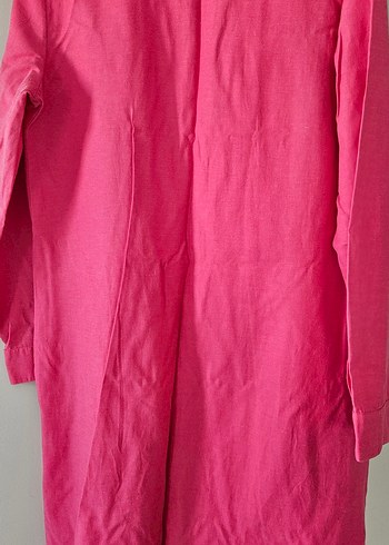 Düğmeli Uzun Kollu Pembe Keten karışımlı Tunik - Görsel 5