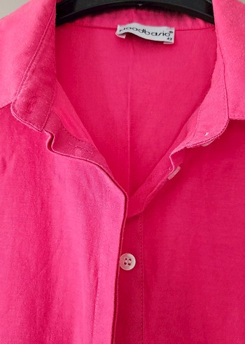 Düğmeli Uzun Kollu Pembe Keten karışımlı Tunik - Görsel 2