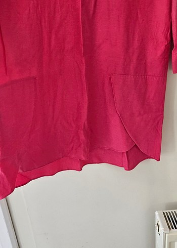 Düğmeli Uzun Kollu Pembe Keten karışımlı Tunik - Görsel 7