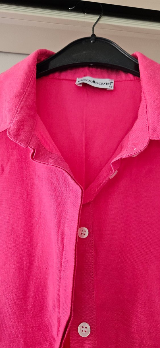 Düğmeli Uzun Kollu Pembe Keten karışımlı Tunik - Görsel 2