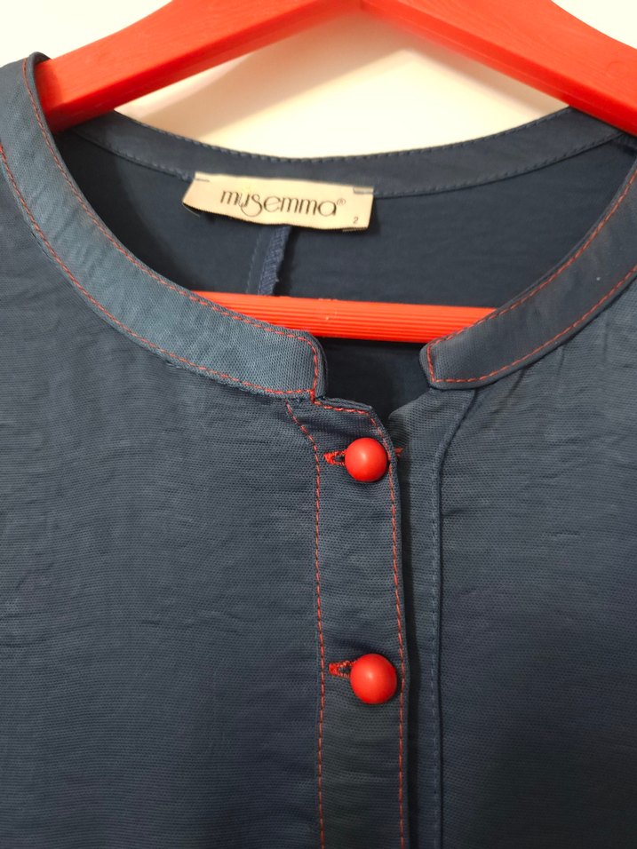 Düğmeli Lacivert Uzun Bohem Elbise - Görsel 4