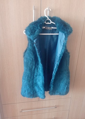 Koyu Mavi Kürklü Kadın Yelek - Görsel 3