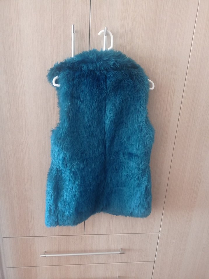 Koyu Mavi Kürklü Kadın Yelek - Görsel 2