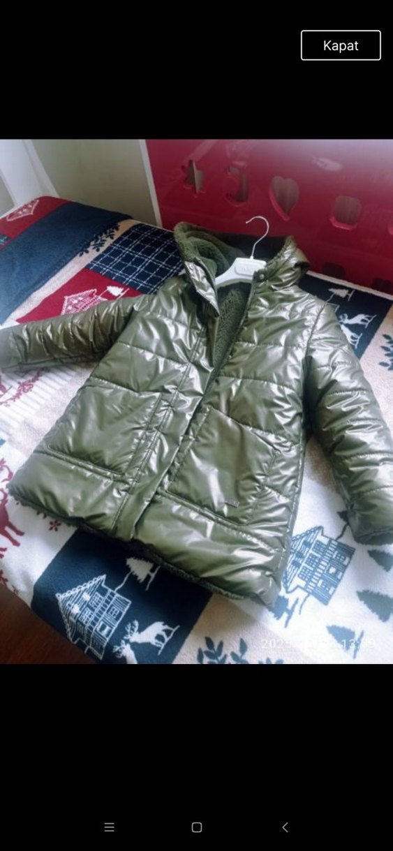 Parlak Haki içi Kürklü Mont - Görsel 2