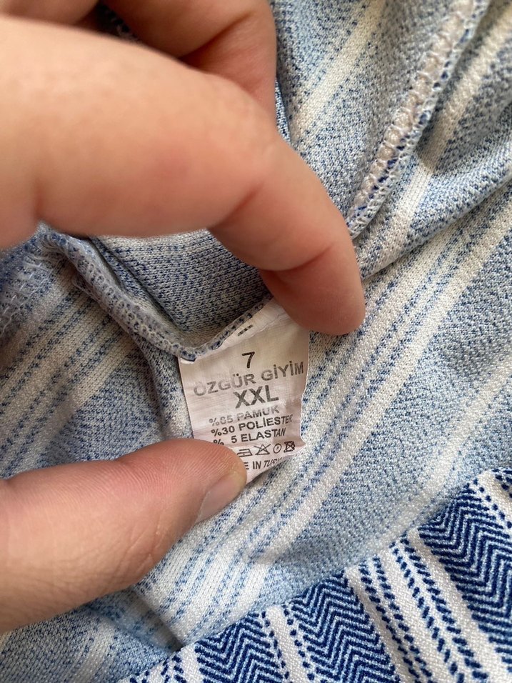 Kadın Mavi Çizgili Pilili Denim Pantolon - Görsel 2