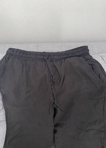 Siyah Rahat Kesim Keten Kadın Pantolon - Görsel 2