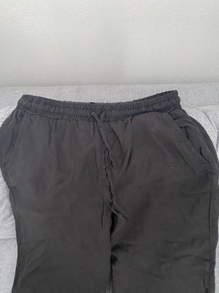 Siyah Rahat Kesim Keten Kadın Pantolon - Görsel 2