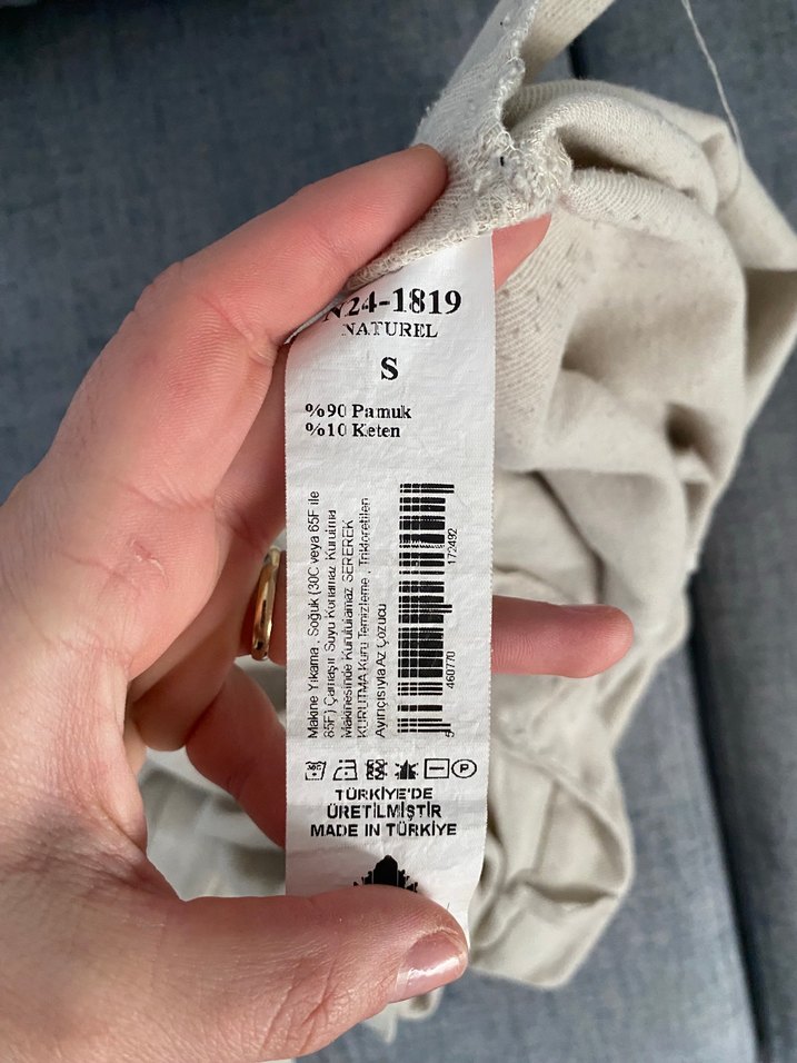 Düğmeli Bej Keten Kadın Pantolon - Görsel 3