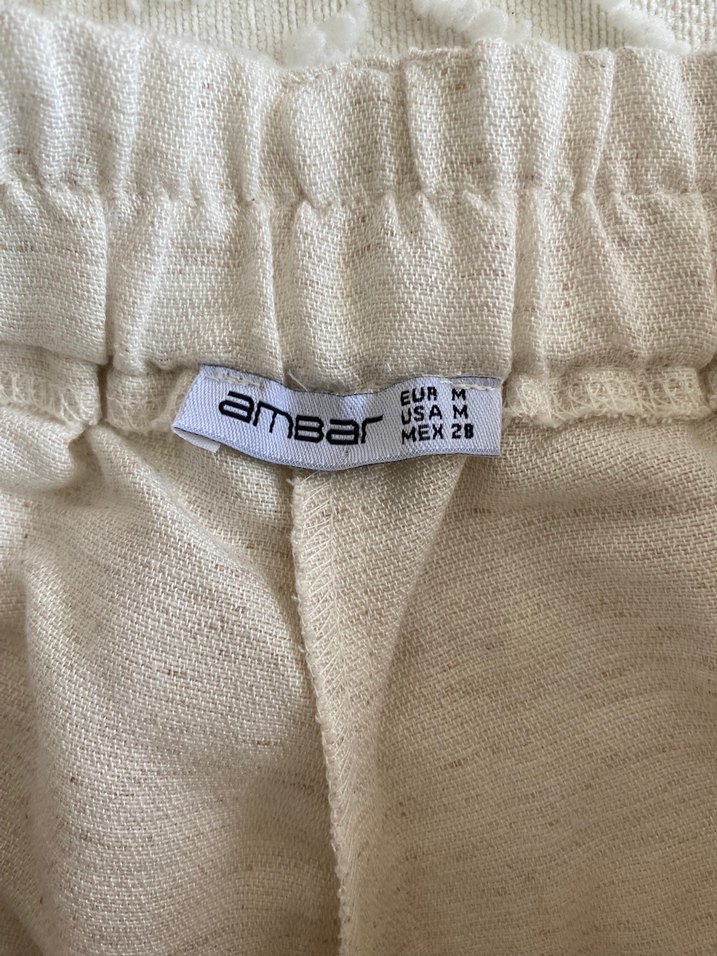 Kadın Beyaz Keten Pilili Bol Pantolon - Görsel 3