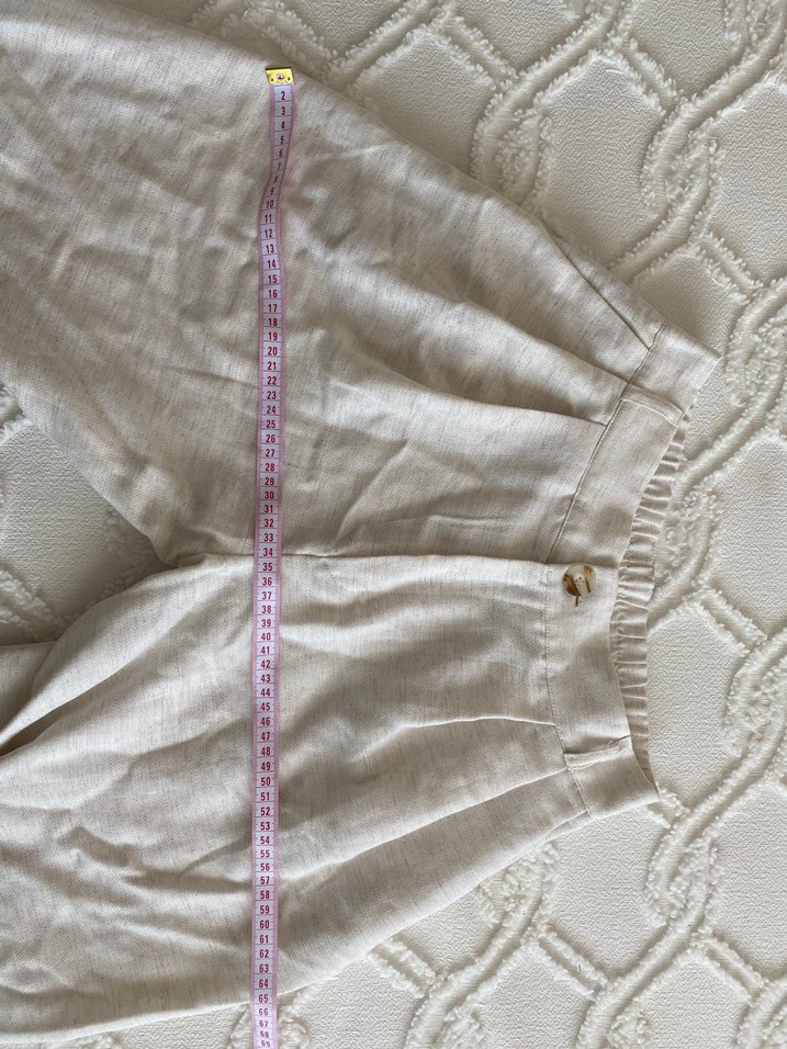 Kadın Beyaz Keten Pilili Bol Pantolon - Görsel 4