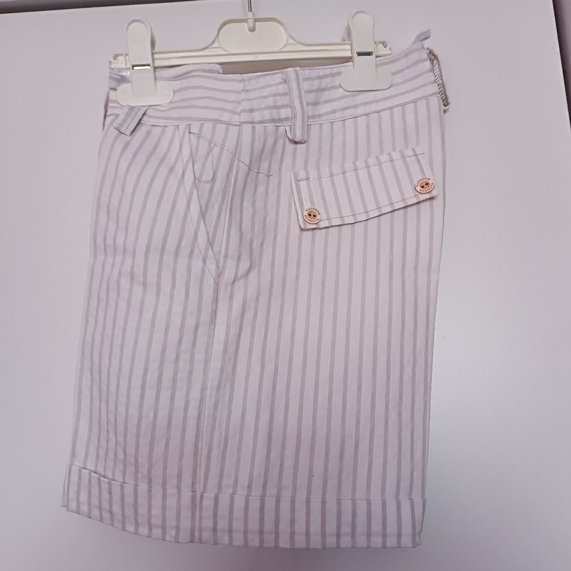 Bej Çizgili Keten Mini Bermuda Şort - Görsel 3