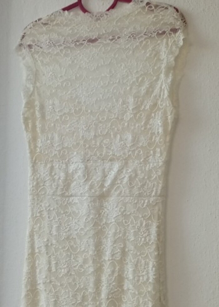 Dantelli krem elbise - Görsel 2