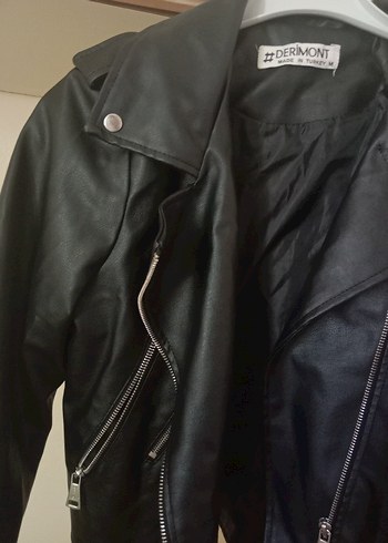 38 Beden siyah Renk DERIMONT Siyah Deri Biker Ceket