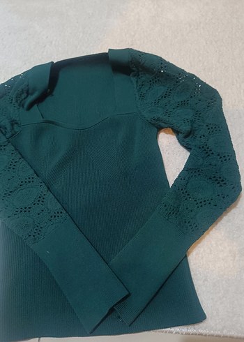 Kadın Koyu Yeşil Triko Uzun Kollu Kazak - Görsel 3