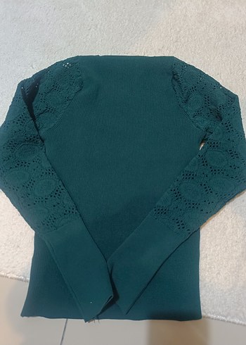 Kadın Koyu Yeşil Triko Uzun Kollu Kazak - Görsel 2