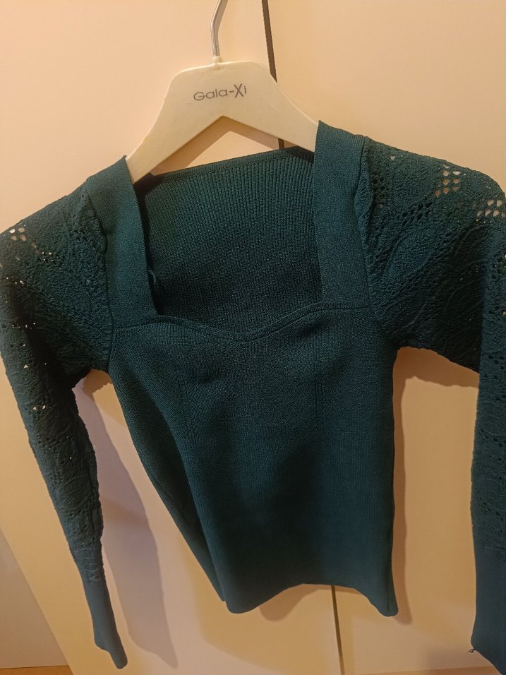 Kadın Koyu Yeşil Triko Uzun Kollu Kazak - Görsel 4