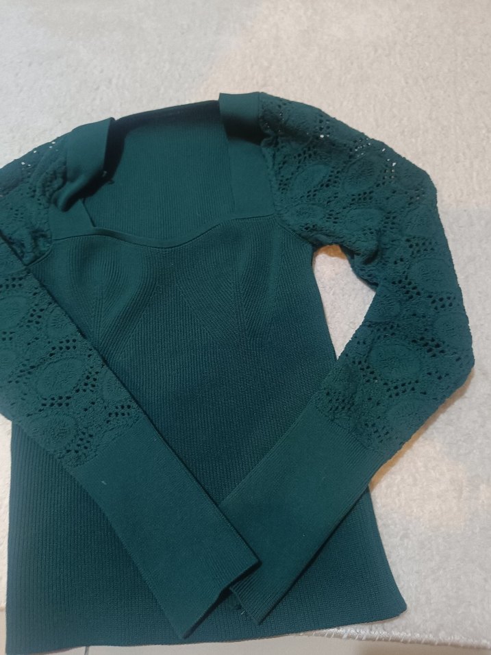 Kadın Koyu Yeşil Triko Uzun Kollu Kazak - Görsel 3