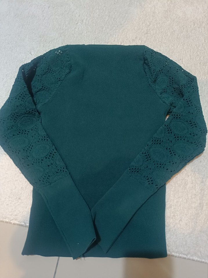 Kadın Koyu Yeşil Triko Uzun Kollu Kazak - Görsel 2
