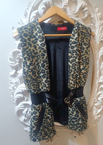 Leopar Desenli Kürklü Mini Yelek - Görsel 2