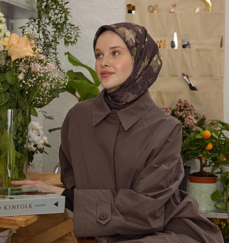 FRESH SCRAFS DELIA DESEN PAMUK İPEK EŞARP KAKAO - Görsel 3