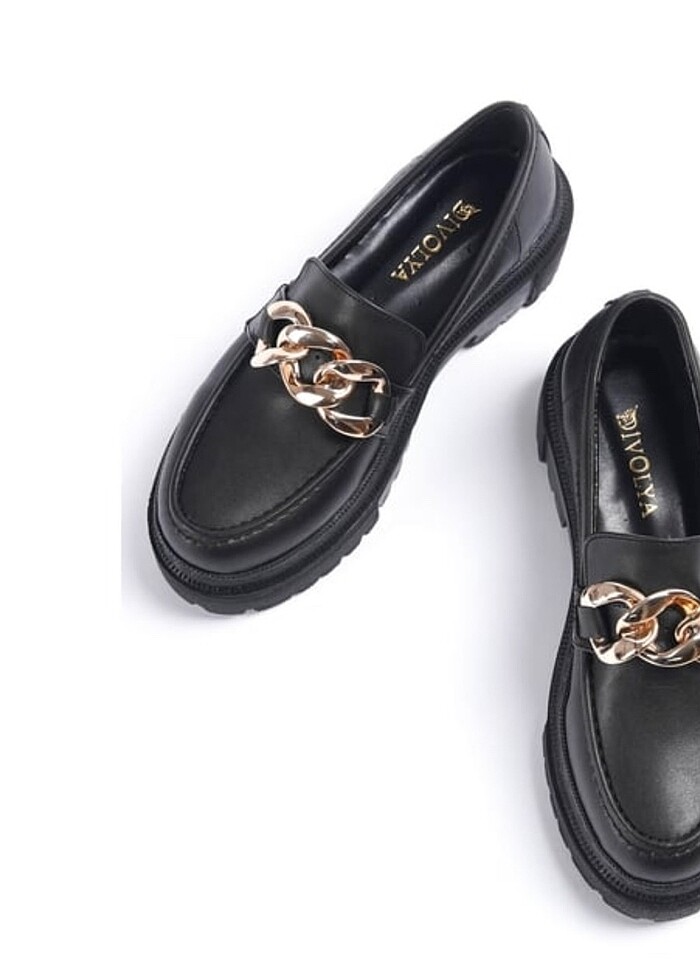 SİYAH GOLD ZİNCİRLİ DERİ AYAKKABI - Görsel 2