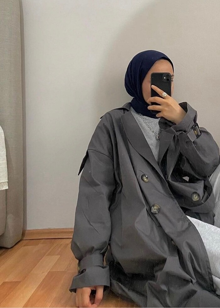 ANTRASİT OVERSİZE TRENÇKOT - Görsel 2