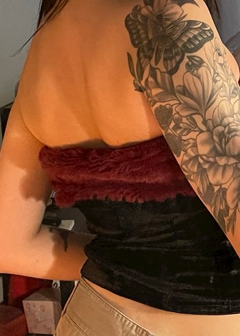 Kürk Detaylı Straplez Mini Üst - Görsel 6