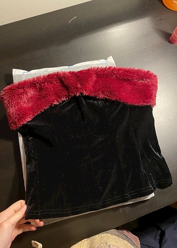 Kürk Detaylı Straplez Mini Üst - Görsel 5