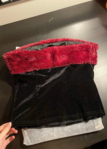 Kürk Detaylı Straplez Mini Üst - Görsel 3