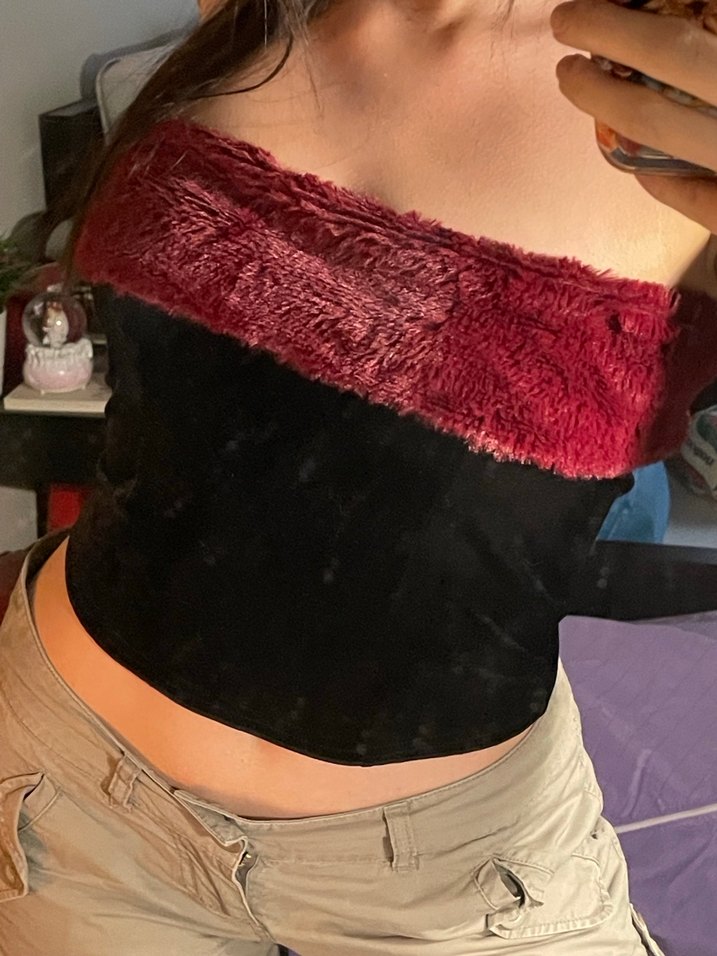 Kürk Detaylı Straplez Mini Üst - Görsel 2