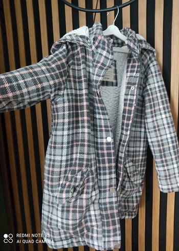 Gri Ekose Desenli çocuk mont - Görsel 5