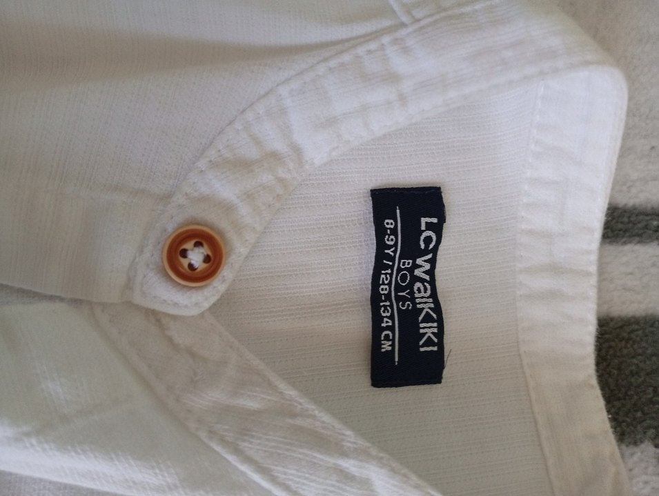 Beyaz Keten Düğmeli Erkek çocuk Gömlek - Görsel 3