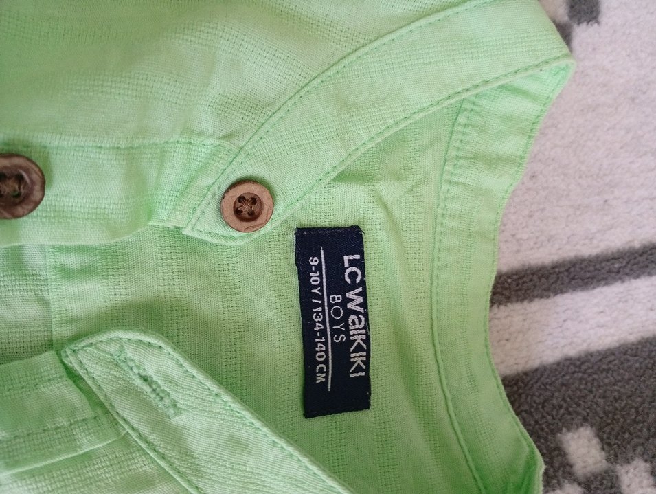 Erkek Çocuk Yeşil Kısa Kollu Keten Gömlek - Görsel 2