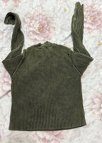 Kadın Haki Triko Boğazlı Kazak - Görsel 2