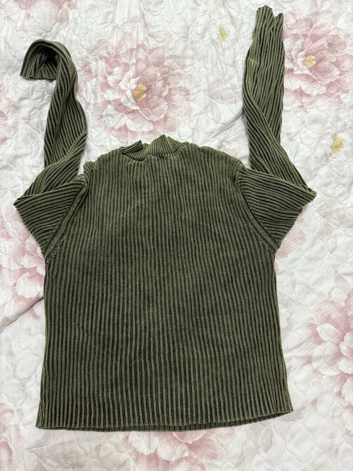 Kadın Haki Triko Boğazlı Kazak - Görsel 2