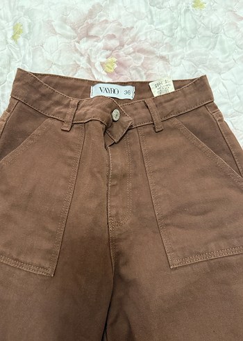 Kadın Kahverengi Bol Kesim Midi Kot Pantolon - Görsel 3