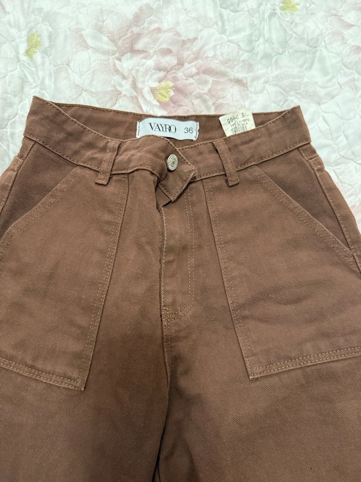 Kadın Kahverengi Bol Kesim Midi Kot Pantolon - Görsel 3