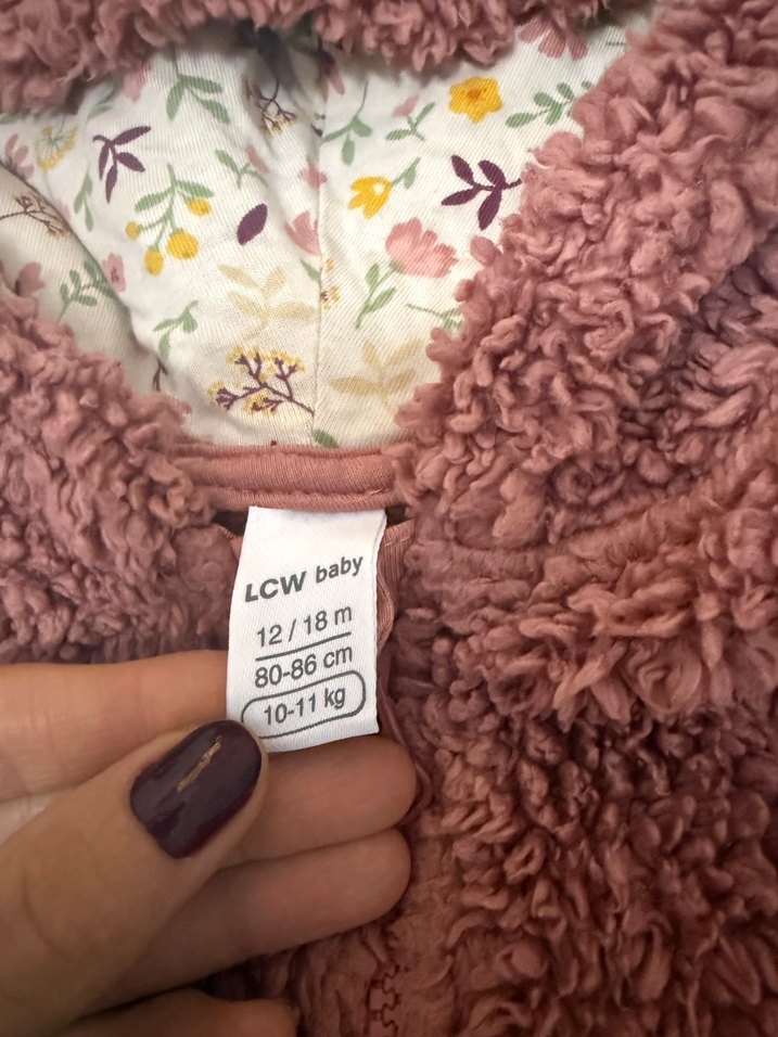 Kapüşonlu Kız Çocuk Peluş Ceket - Görsel 2