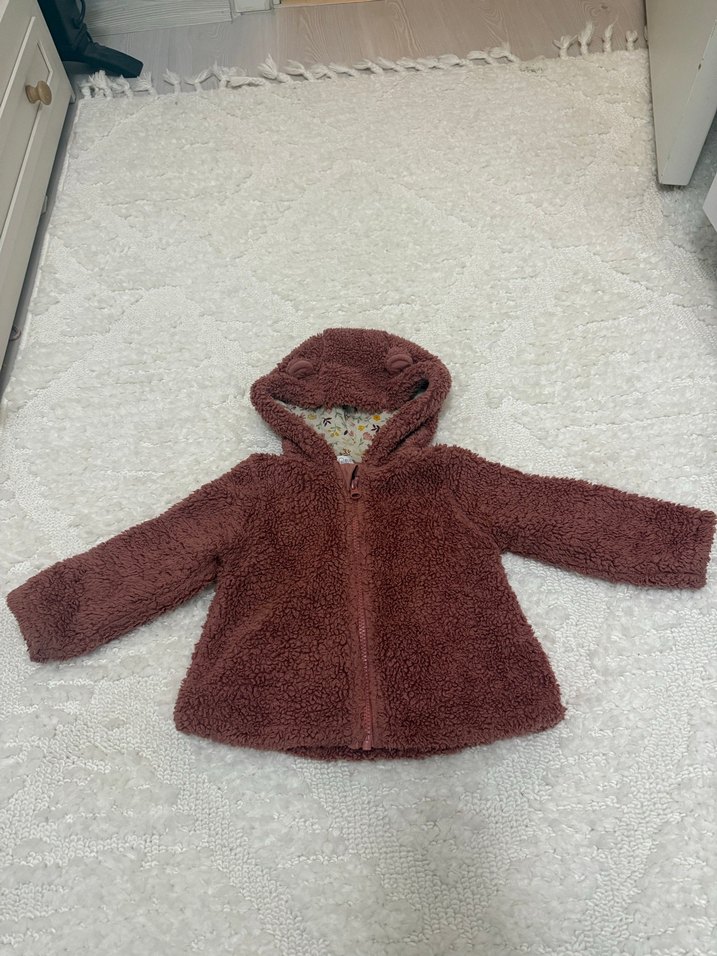 Kapüşonlu Kız Çocuk Peluş Ceket - Görsel 5