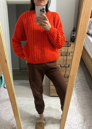 Kırmızı Örgü Kadın Kazak - Görsel 4