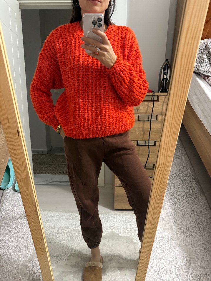 Kırmızı Örgü Kadın Kazak - Görsel 4