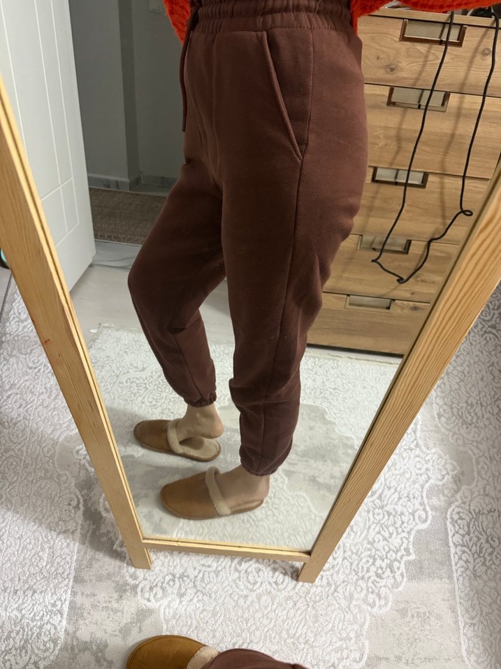 Kadın Kahverengi Süet Rahat Kesim Eşofman - Görsel 2